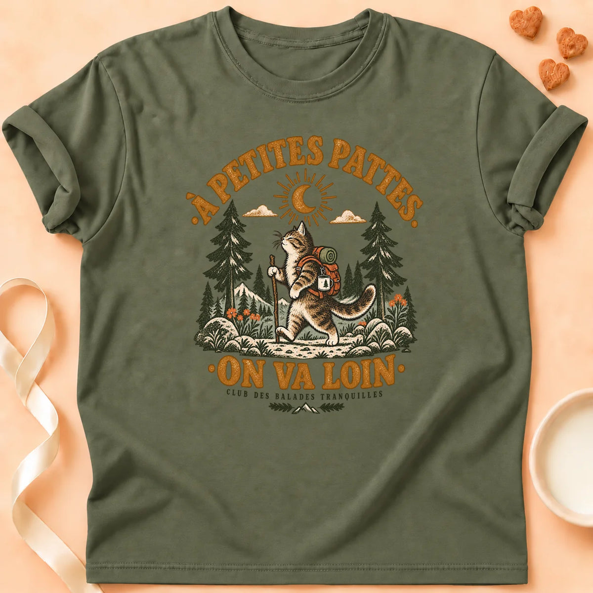 T-shirt chat Patoume – T-shirt On va loin – Vert kaki