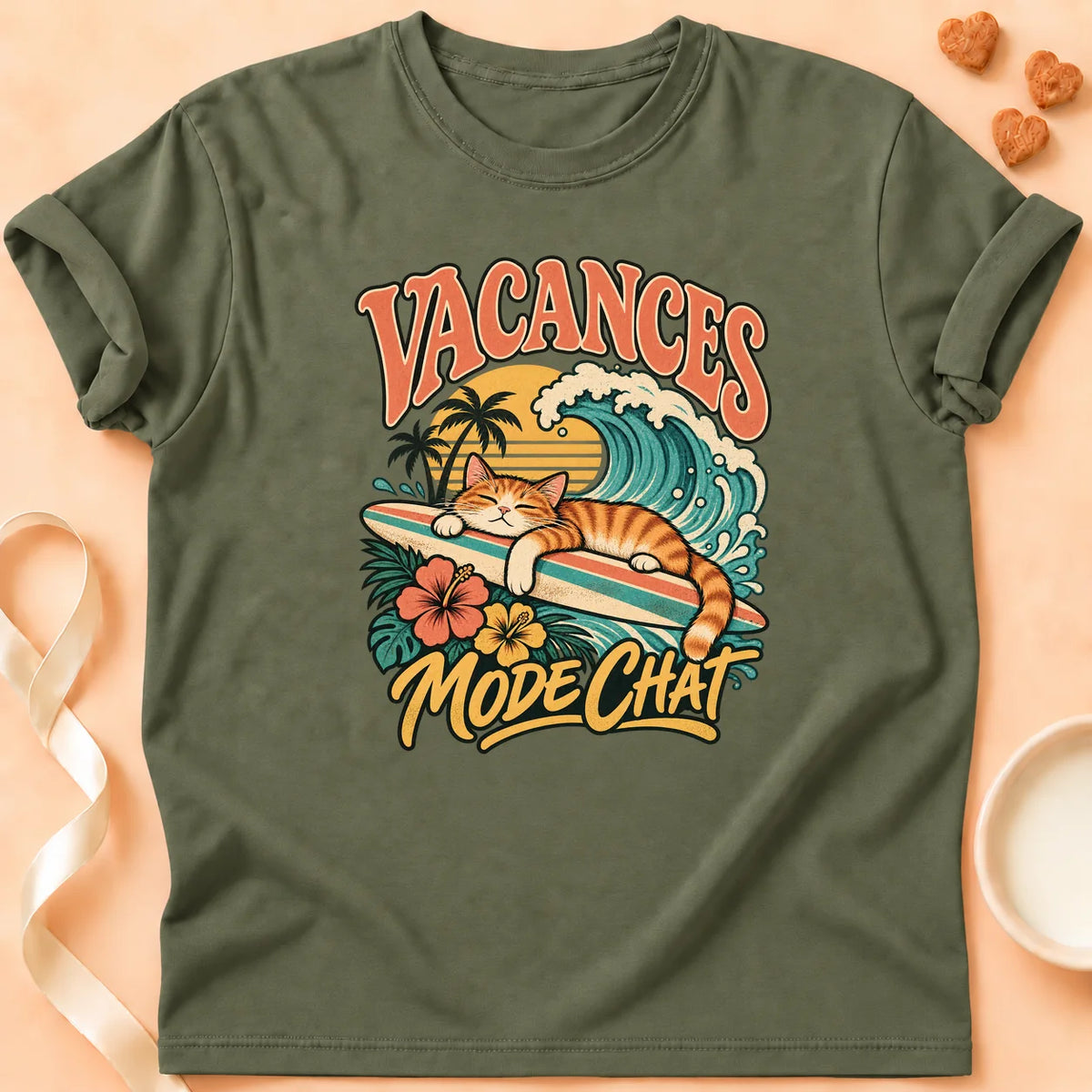 T-shirt chat Patoume – T-shirt Vacances – Vert kaki