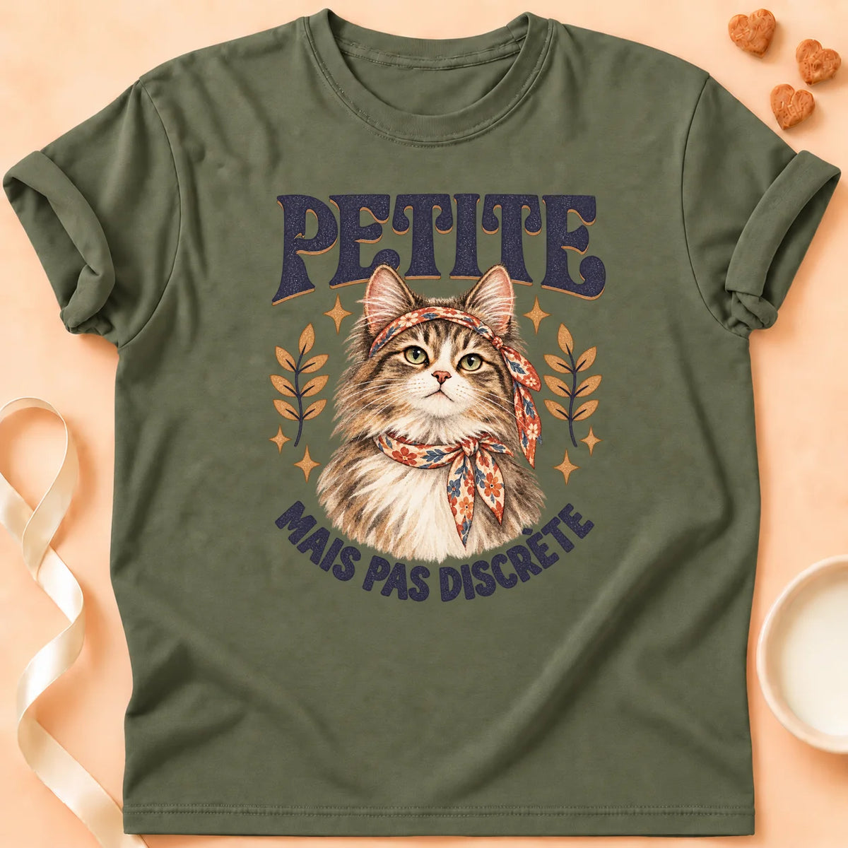 T-shirt chat Patoume – T-shirt Pas discrète – Vert kaki