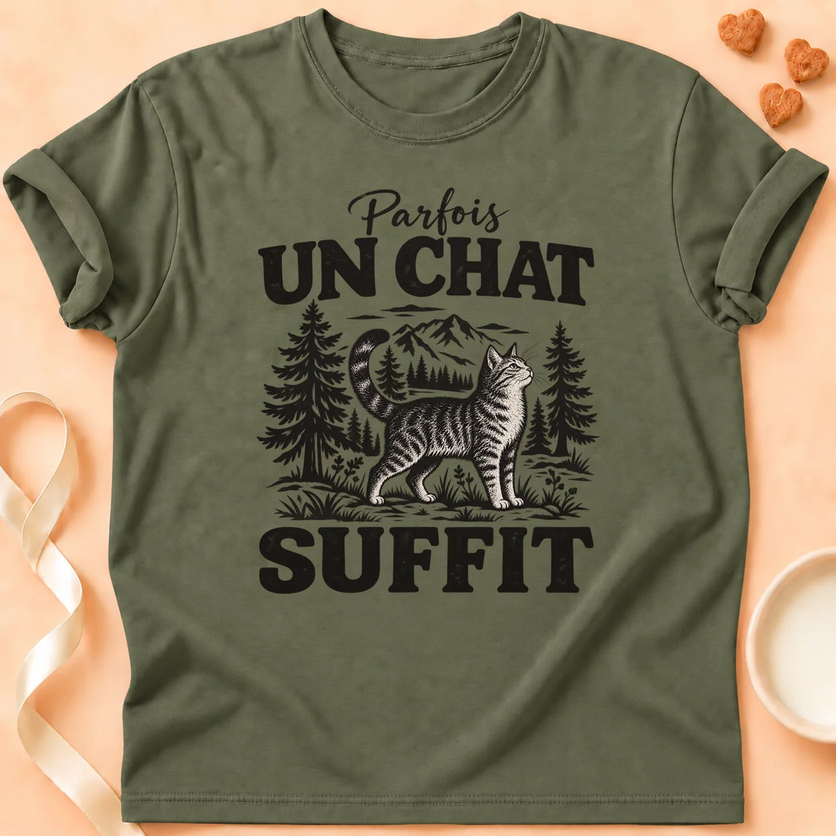 T-shirt chat Patoume – T-shirt Un Chat suffit – Vert kaki