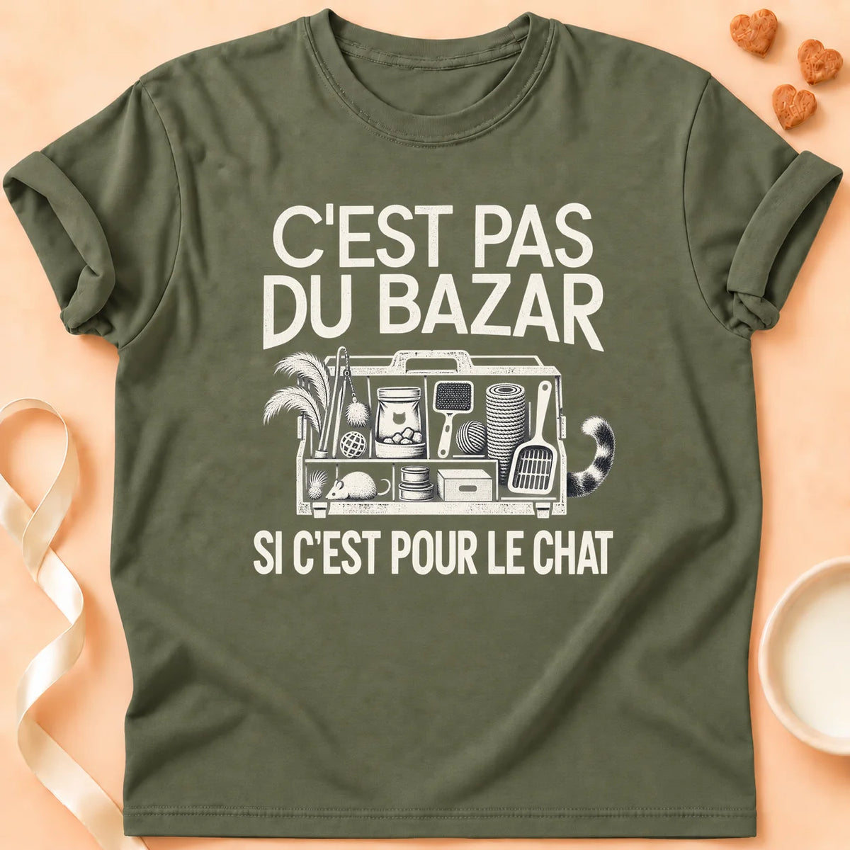 T-shirt chat Patoume – T-shirt C’est pas du bazar – Vert kaki