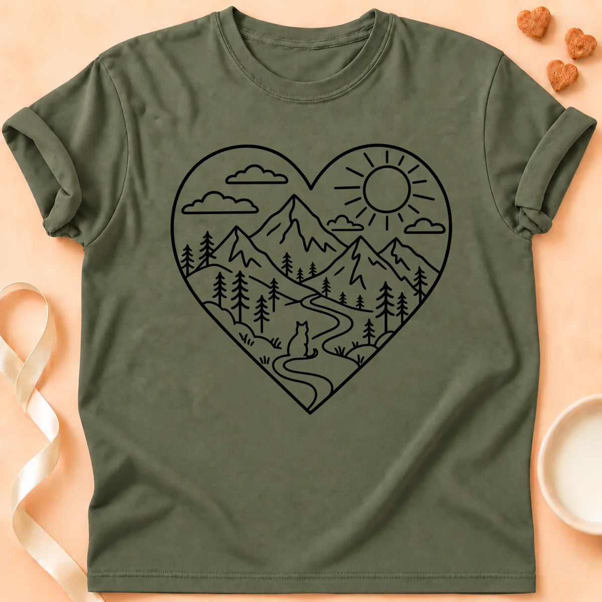 T-shirt chat Patoume – T-shirt Montagne – Vert kaki