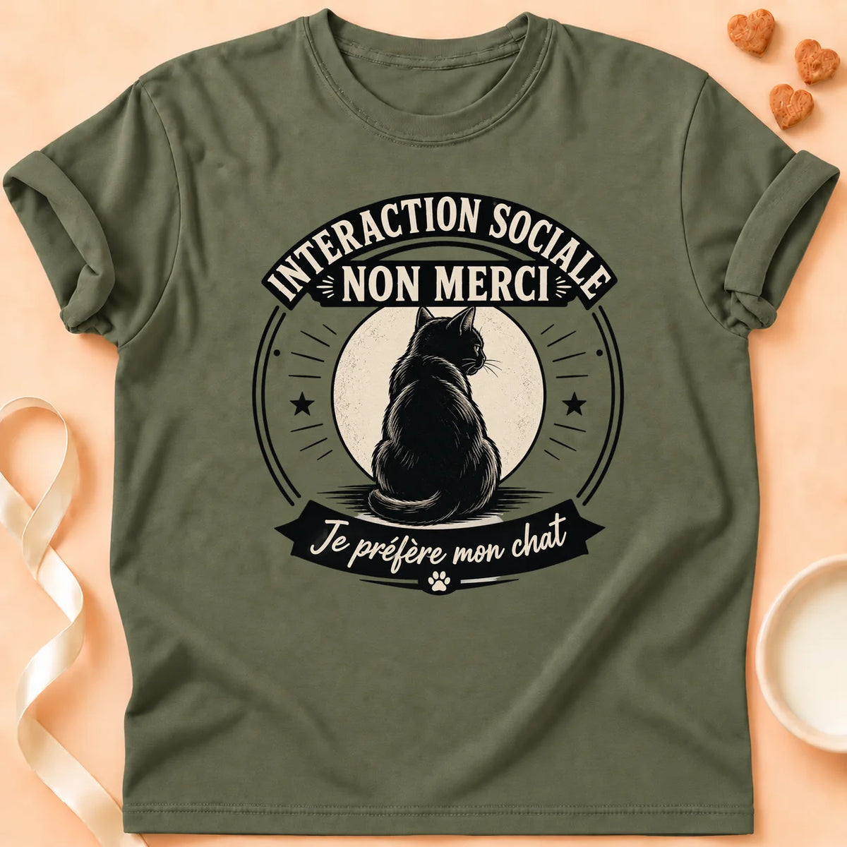 T-shirt chat Patoume – T-Shirt AntiSocial – Vert kaki