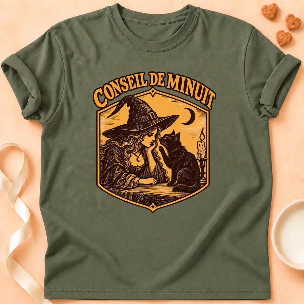 T-shirt chat Patoume – T-shirt Conseil de minuit – Vert kaki