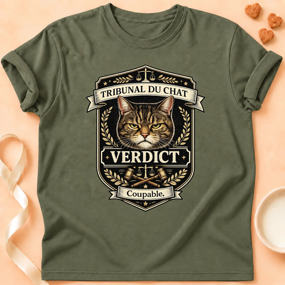 T-shirt chat Patoume – T-Shirt Tribunal – Vert kaki