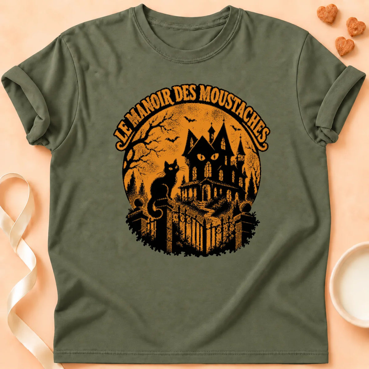 T-shirt chat Patoume – T-shirt Le manoir des – Vert kaki