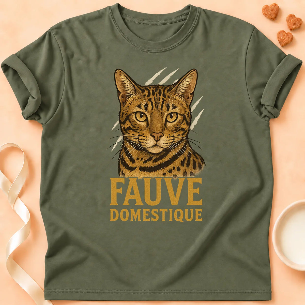 T-shirt chat Patoume – T-Shirt Fauve – Vert kaki
