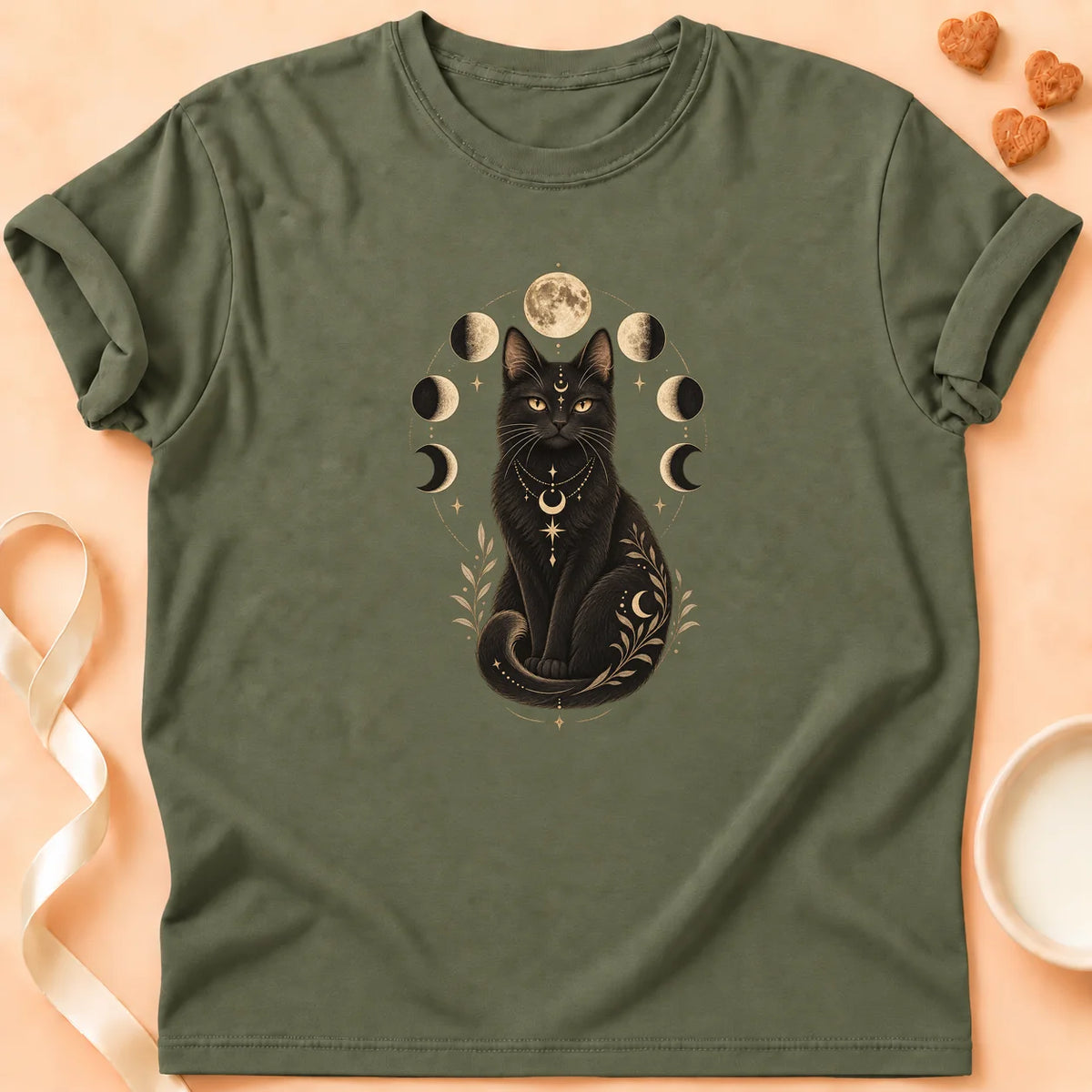 T-shirt chat Patoume – T-shirt Chat Lunaire – Vert kaki