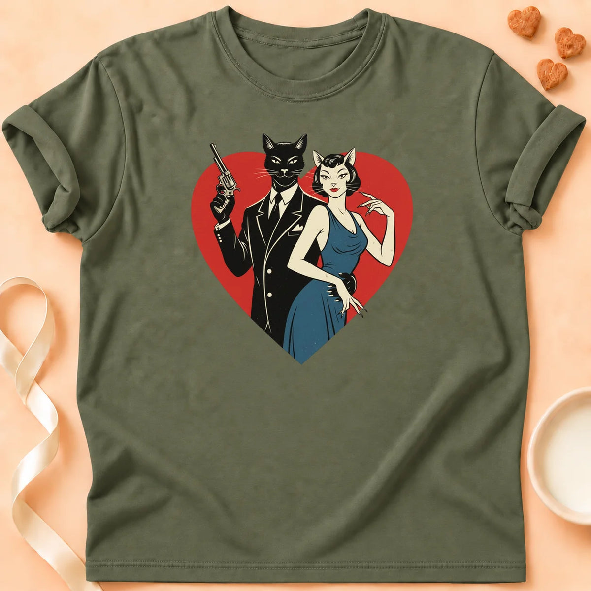 T-shirt chat Patoume – T-Shirt Agent – Vert kaki