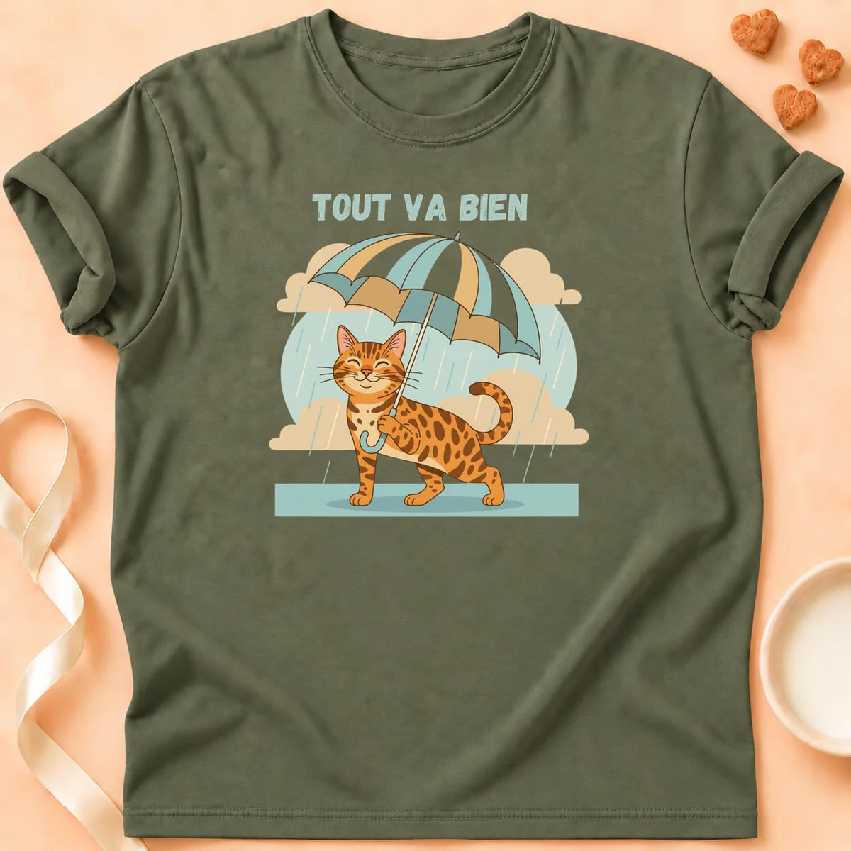T-shirt chat Patoume – T-Shirt Bueno – Vert kaki