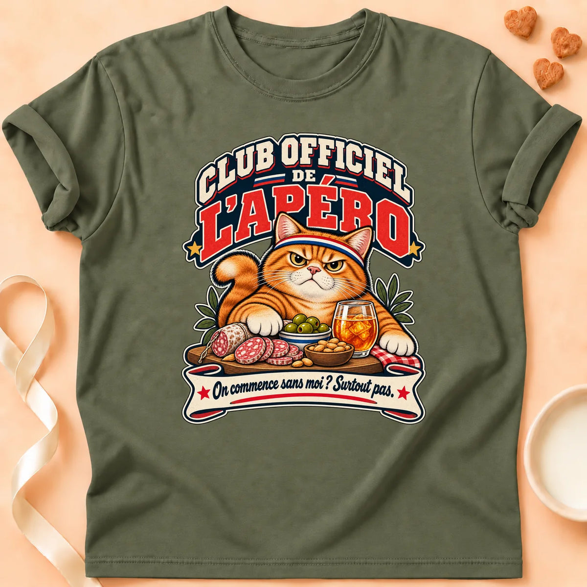 T-shirt chat Patoume – T-shirt Club officiel de l’apero – Vert kaki