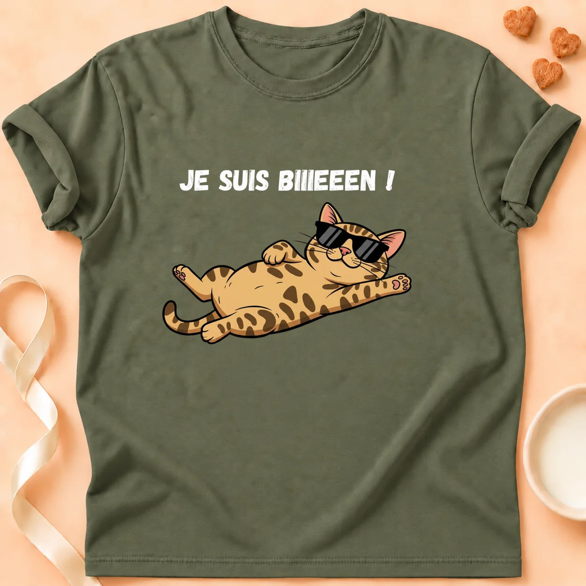 T-shirt chat Patoume – T-Shirt Bien – Vert kaki
