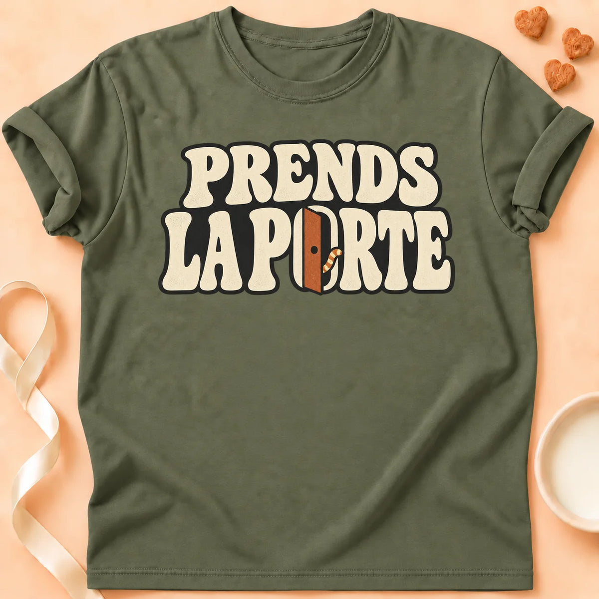 T-shirt chat Patoume – T-shirt Prends la porte – Vert kaki