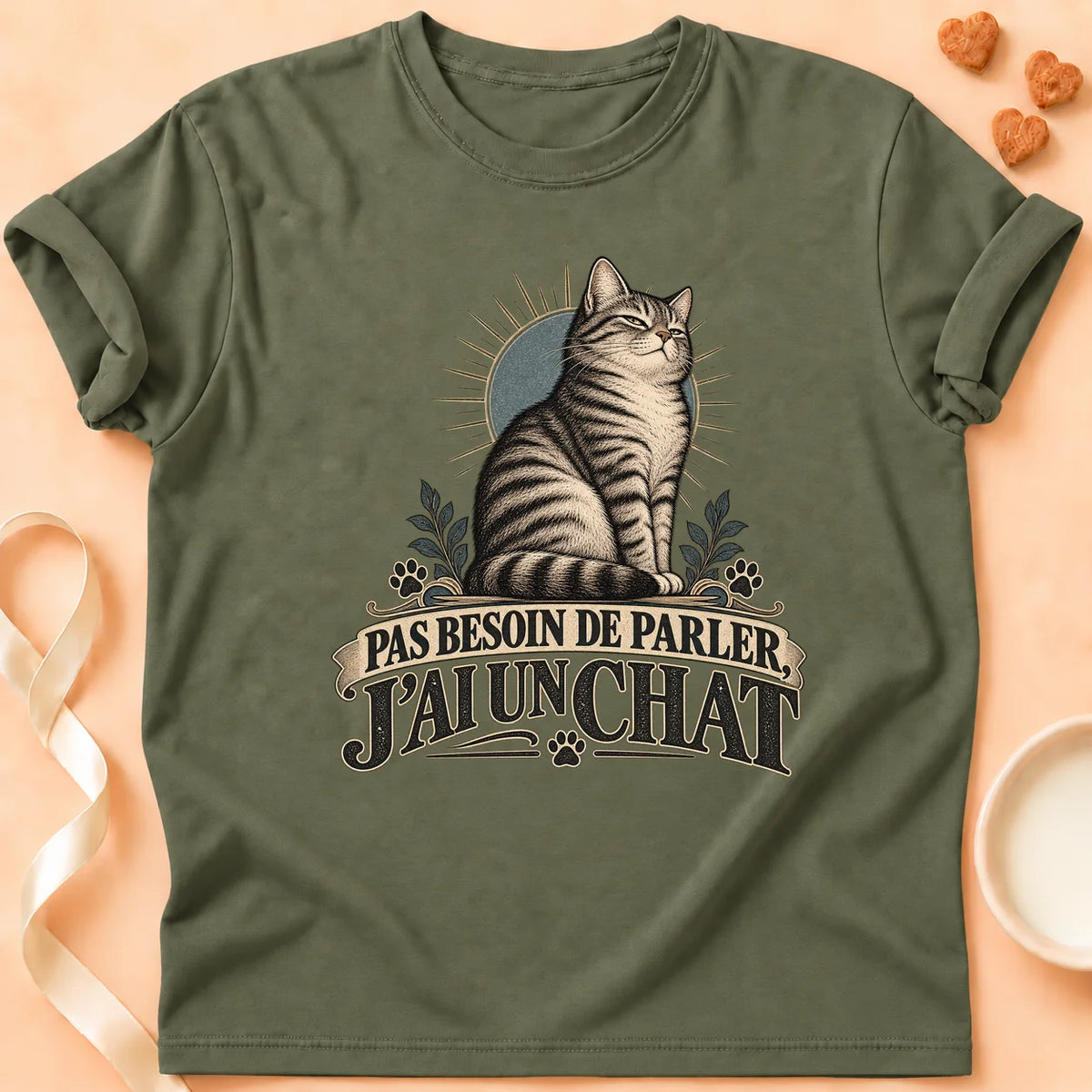 T-shirt chat Patoume – T-shirt Son coupé – Vert kaki