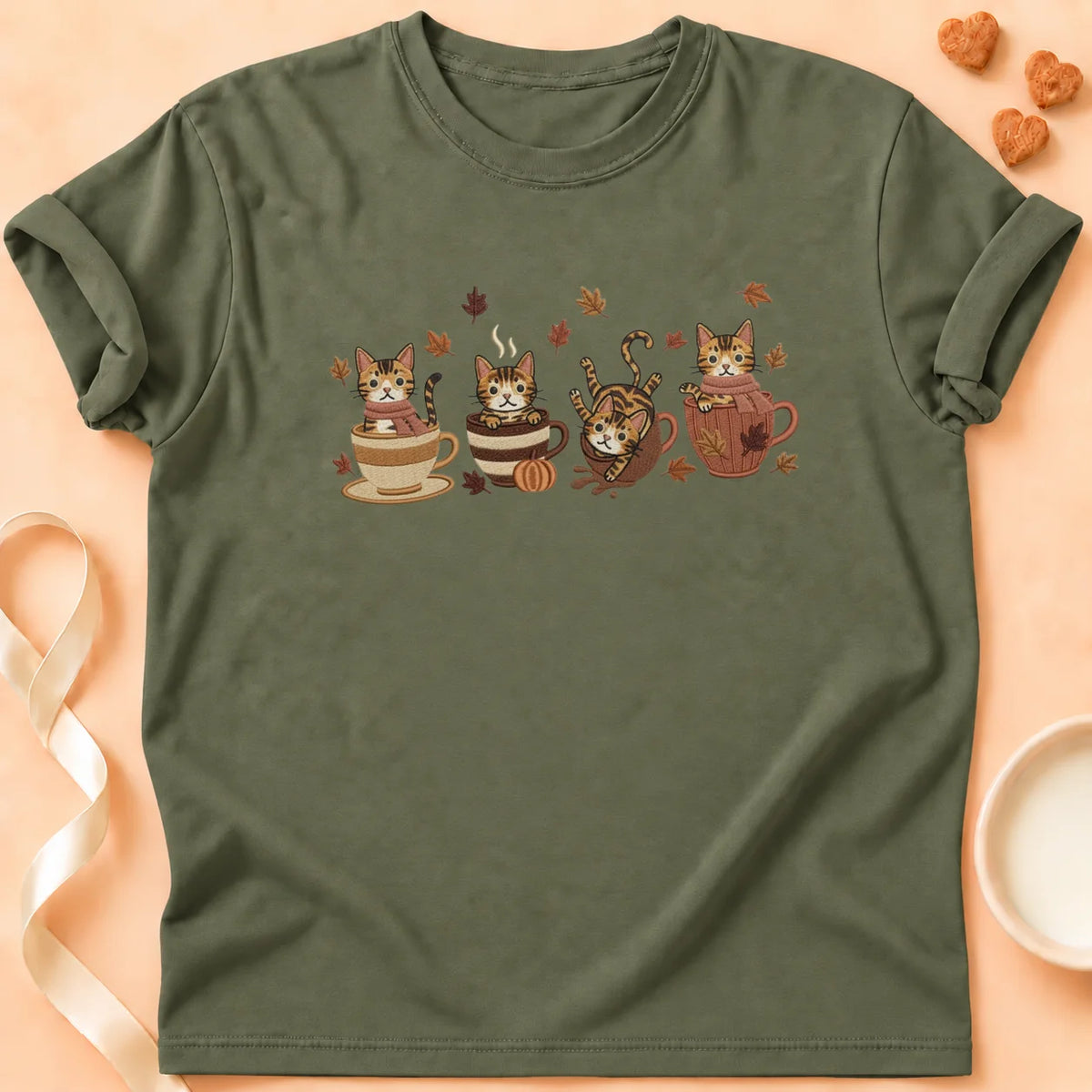 T-shirt chat Patoume – T-Shirt Automne – Vert kaki