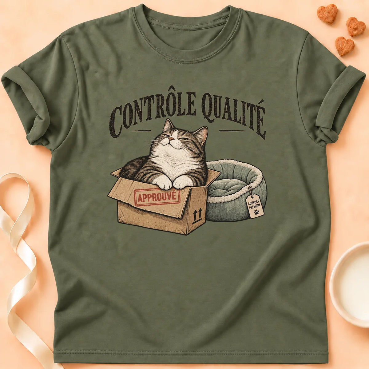 T-shirt chat Patoume – T-shirt Contrôle qualité – Vert kaki