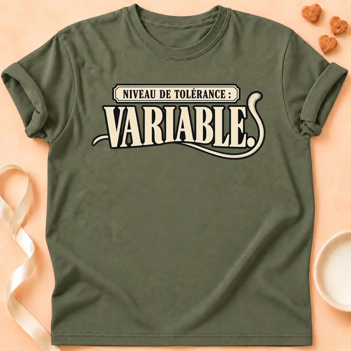 T-shirt chat Patoume – T-shirt Niveau de tolérance – Vert kaki