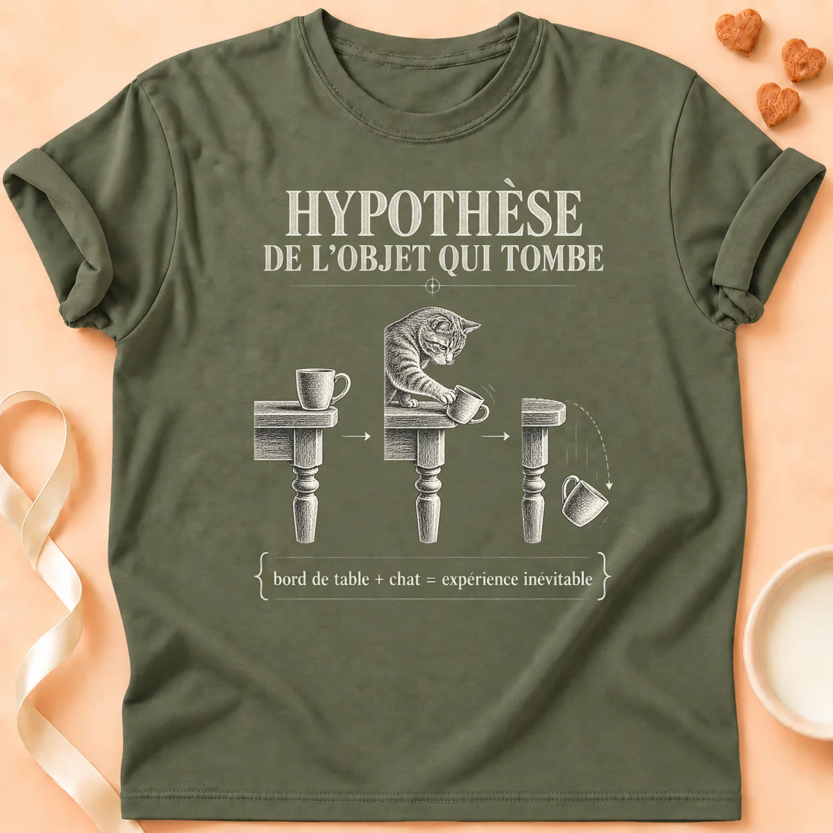 T-shirt chat Patoume – T-shirt Hypothèse de l’objet – Vert kaki