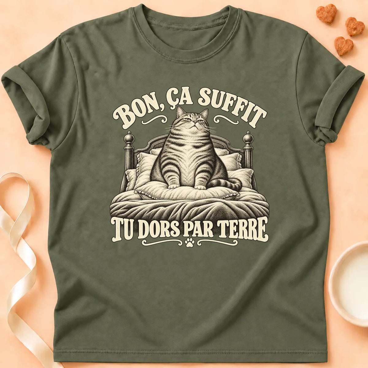 T-shirt chat Patoume – T-shirt Chat impérial – Vert kaki