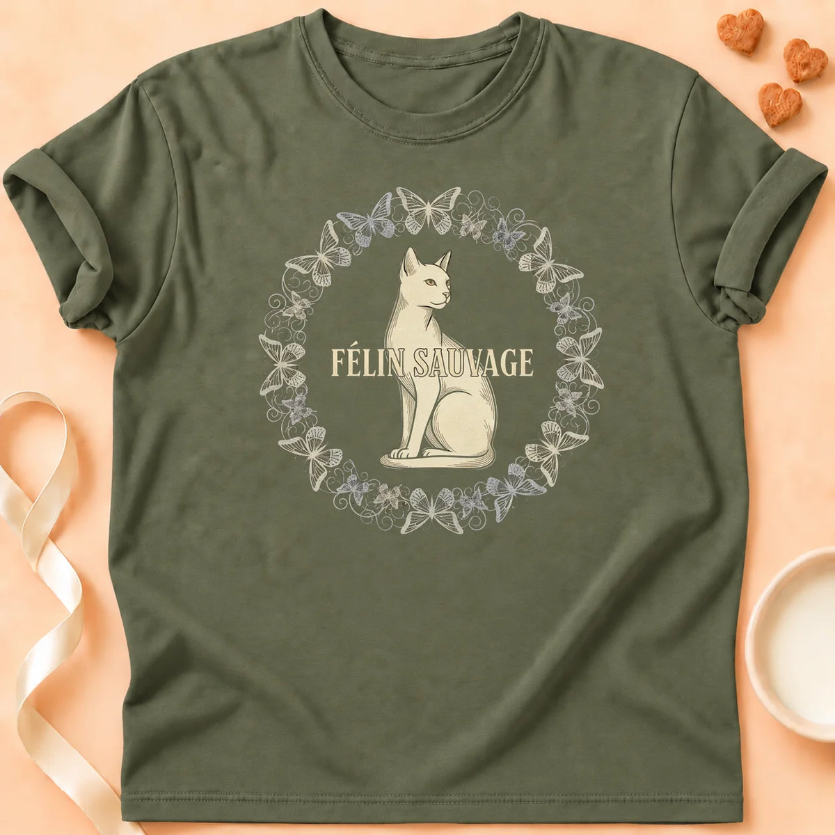 T-shirt chat Patoume – T-Shirt Sauvage – Vert kaki