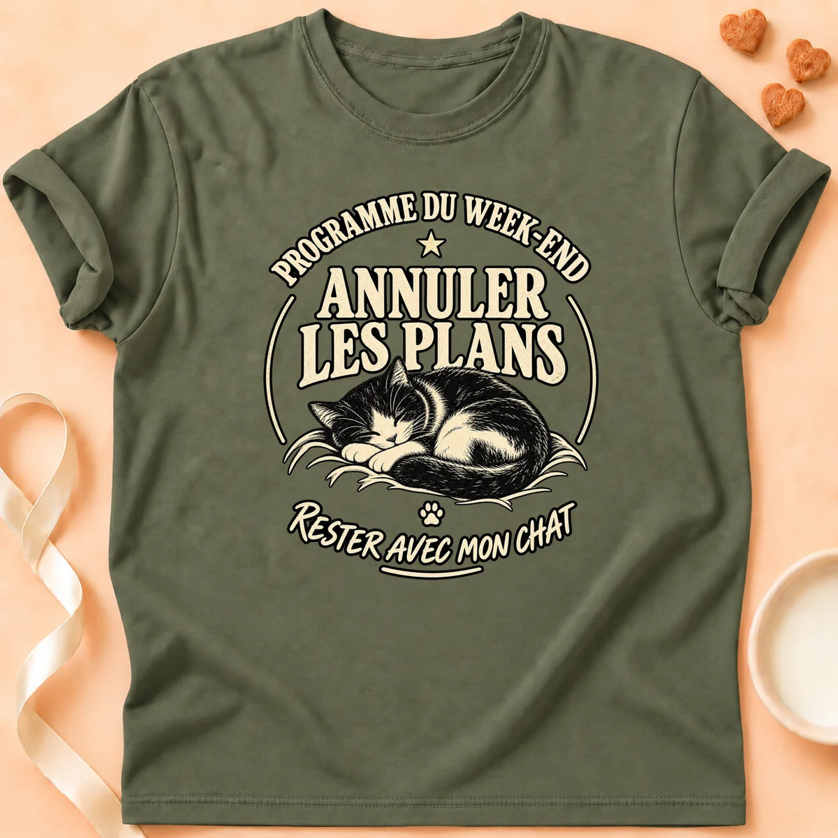 T-shirt chat Patoume – T-shirt Week end – Vert kaki
