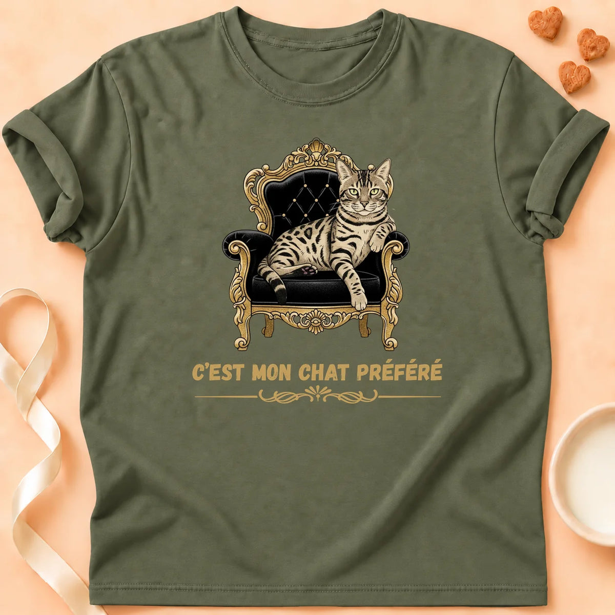 T-shirt chat Patoume – T-Shirt Préféré – Vert kaki