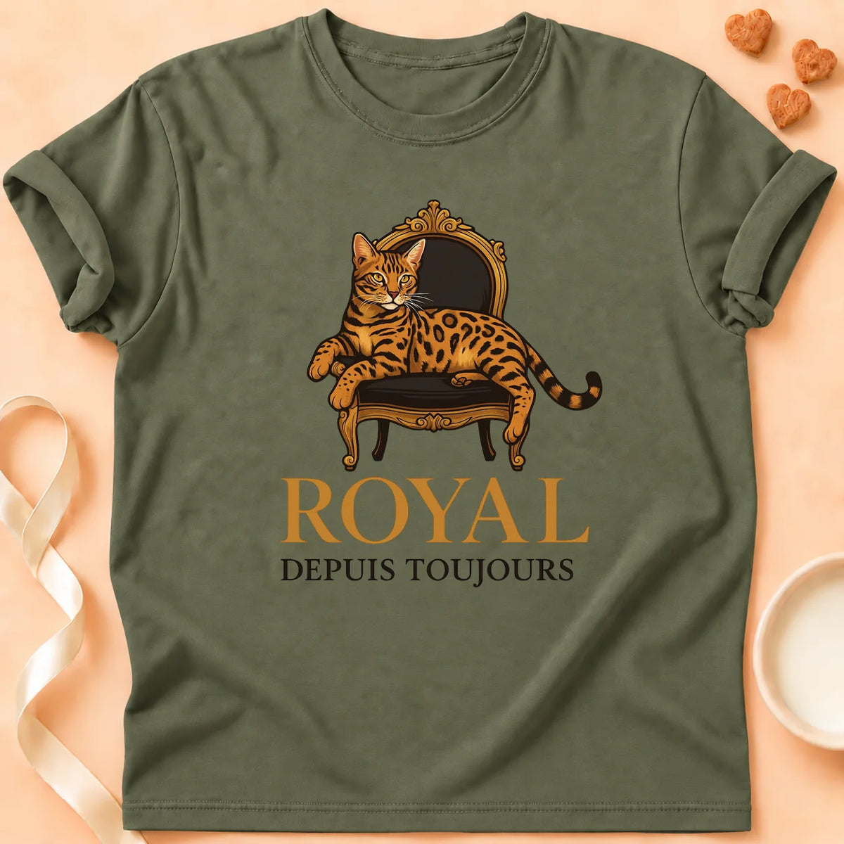 T-shirt chat Patoume – T-Shirt Royal – Vert kaki