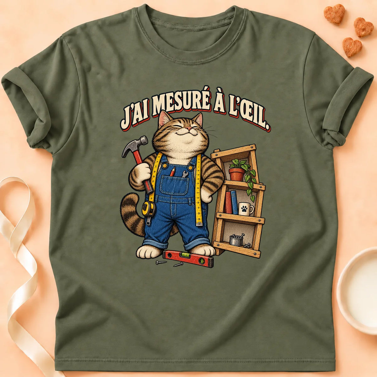 T-shirt chat Patoume – T-shirt Mesure à l'oeil – Vert kaki