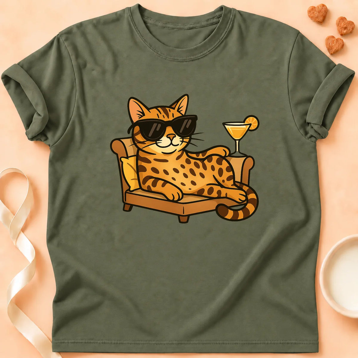 T-shirt chat Patoume – T-Shirt Chill – Vert kaki