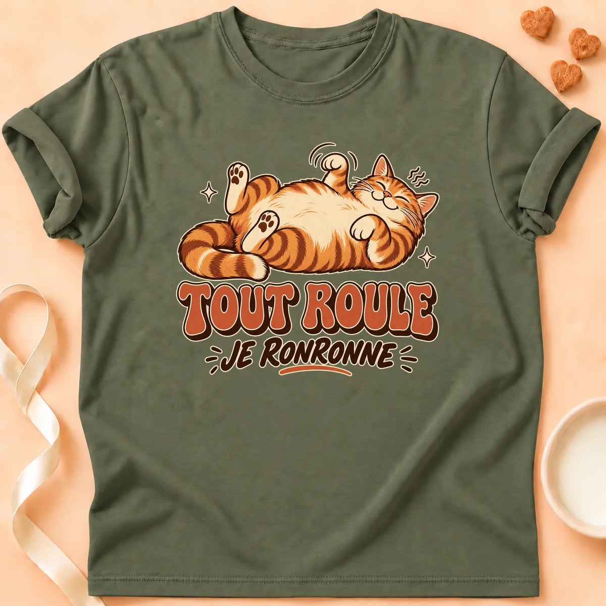 T-shirt chat Patoume – T-shirt Tout roule – Vert kaki