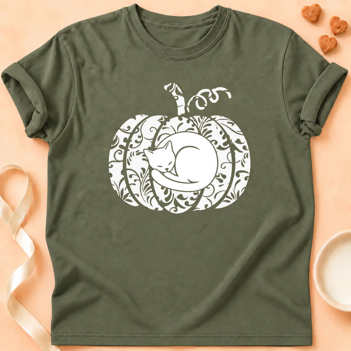 T-shirt chat Patoume – T-Shirt Citrouille – Vert kaki