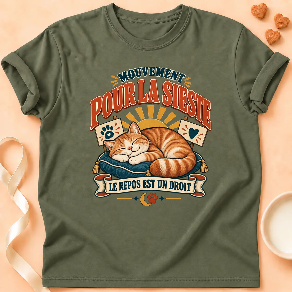 T-shirt chat Patoume – T-shirt Siesta – Vert kaki