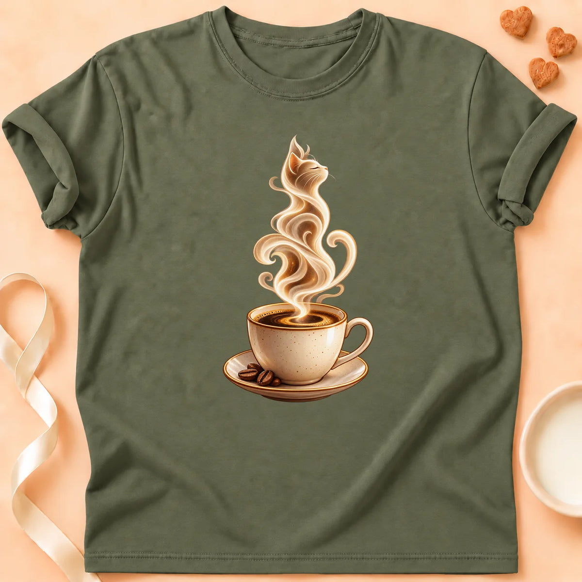 T-shirt chat Patoume – T-shirt Chat Café – Vert kaki