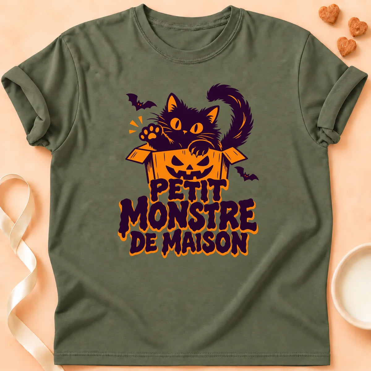 T-shirt chat Patoume – T-shirt Petit monstre – Vert kaki