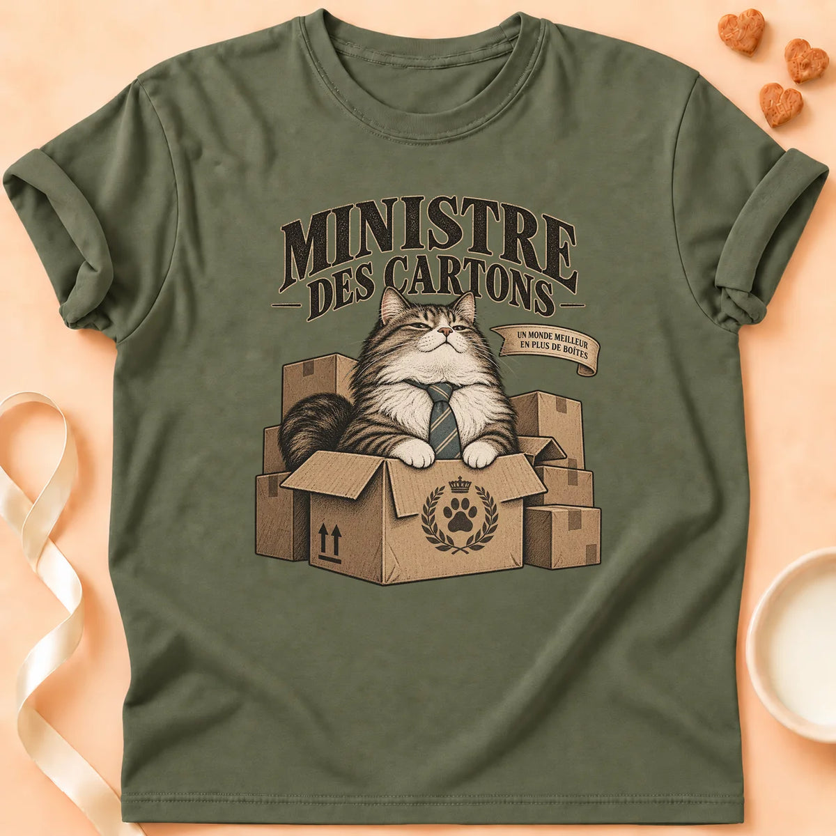 T-shirt chat Patoume – T-shirt Ministre des cartons – Vert kaki