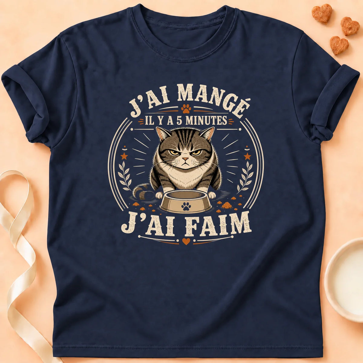 T-shirt chat Patoume – T-Shirt Faim – Bleu marine