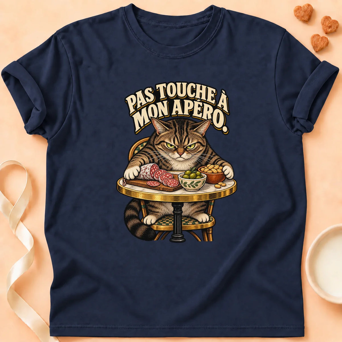 T-shirt chat Patoume – T-shirt Pas touche à mon apéro – Bleu marine