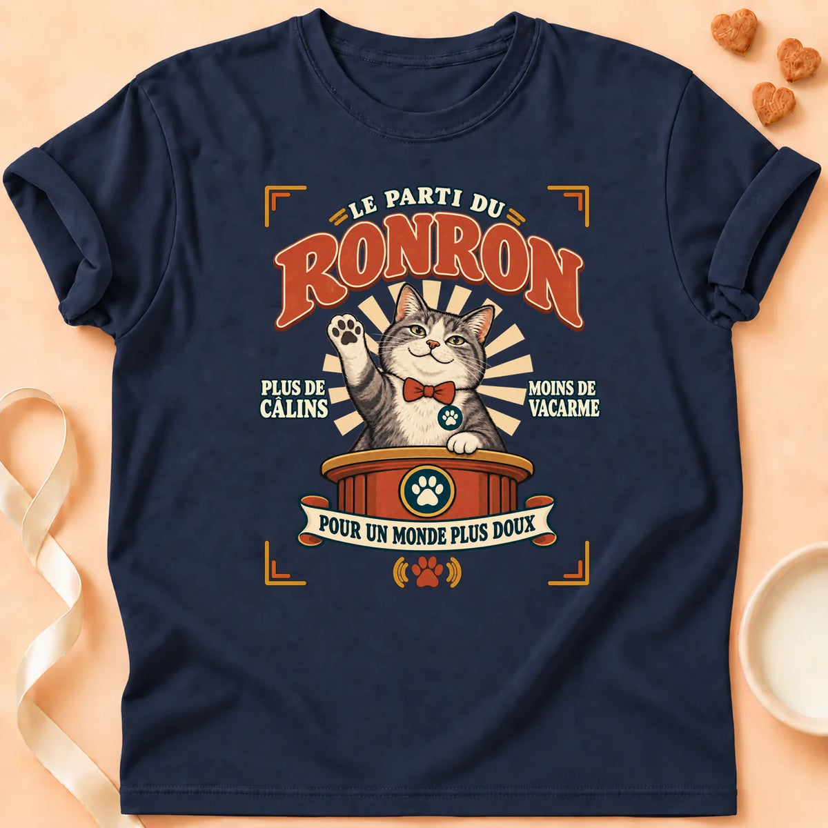 T-shirt chat Patoume – T-shirt Parti Ronron – Bleu marine