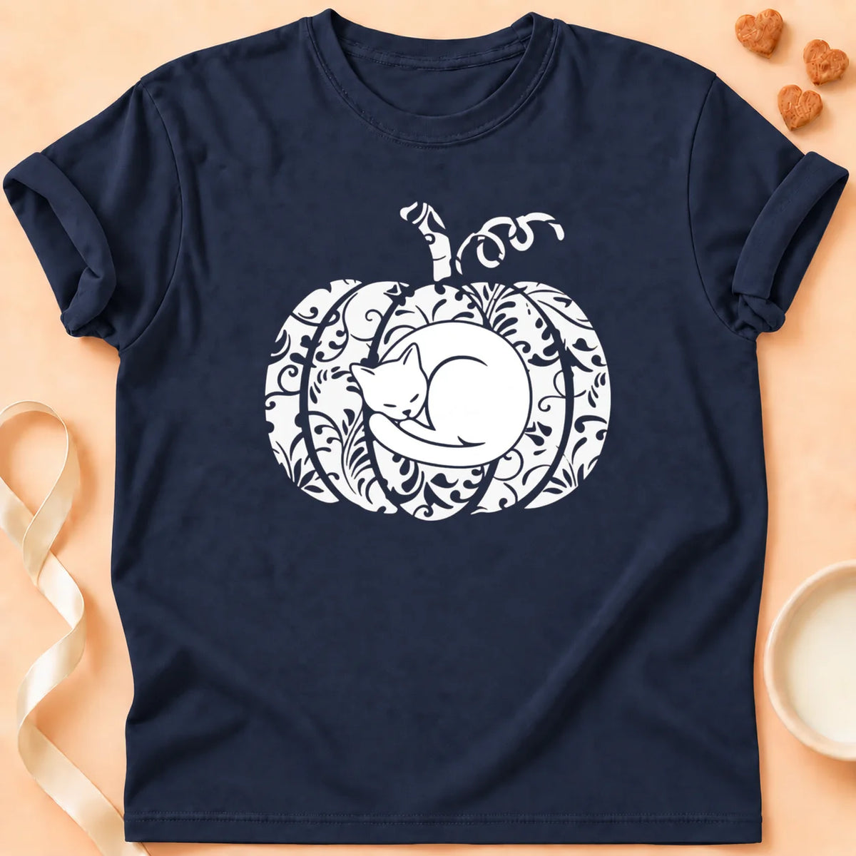 T-shirt chat Patoume – T-Shirt Citrouille – Bleu marine