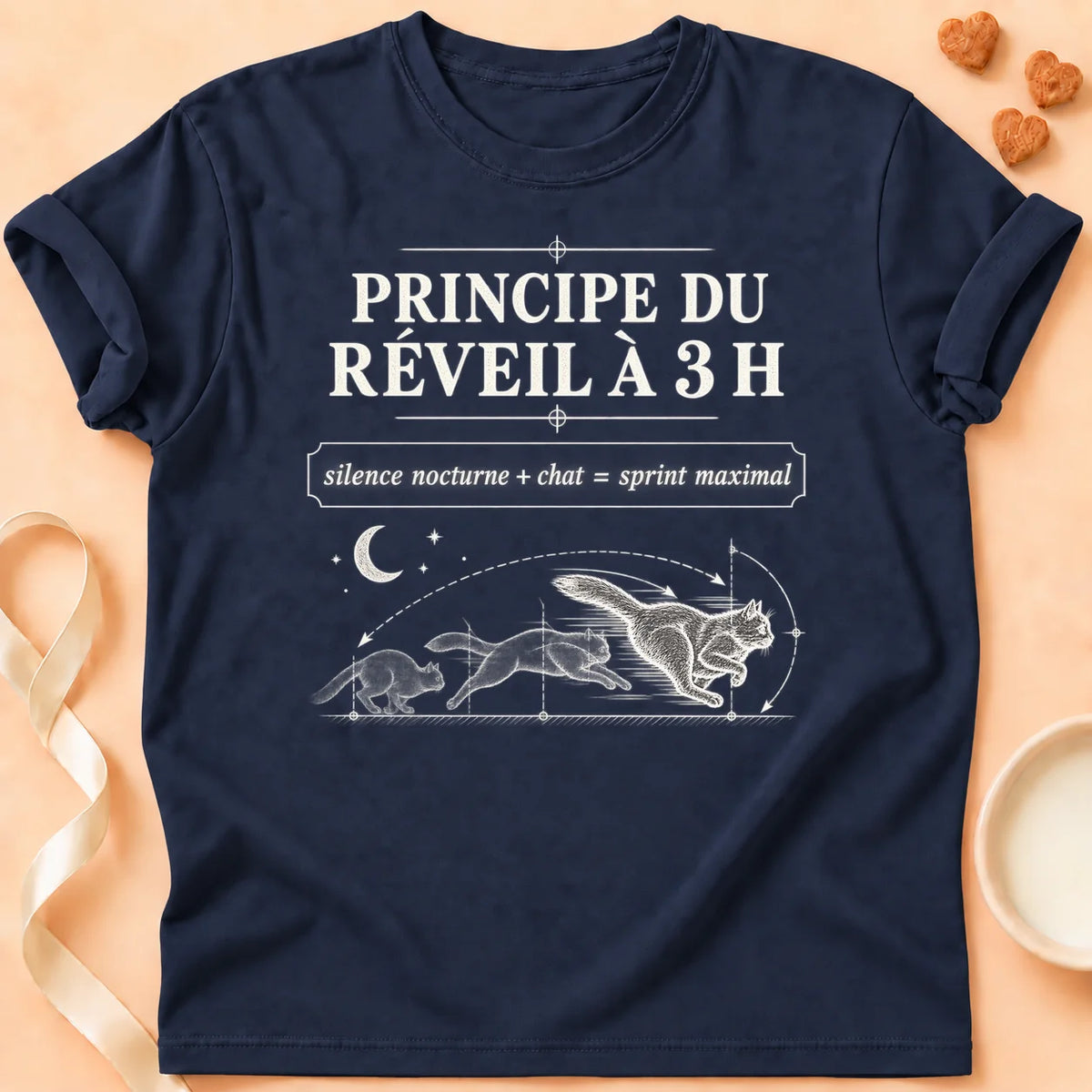 T-shirt chat Patoume – T-shirt Principe du réveil – Bleu marine