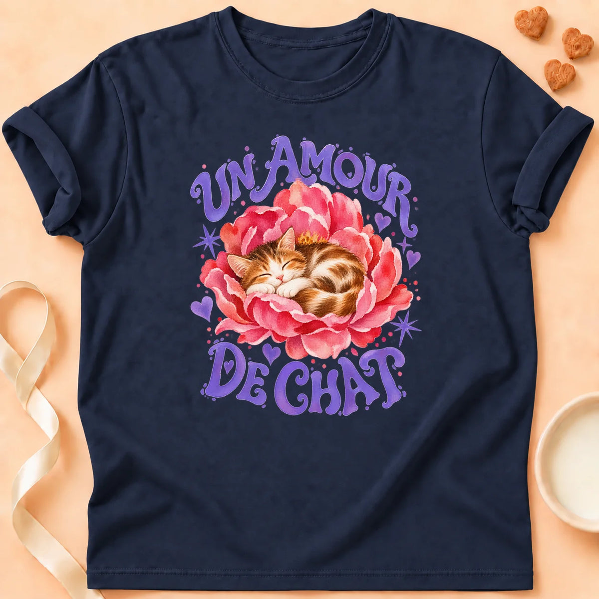 T-shirt chat Patoume – T-shirt Un amour de chat – Bleu marine