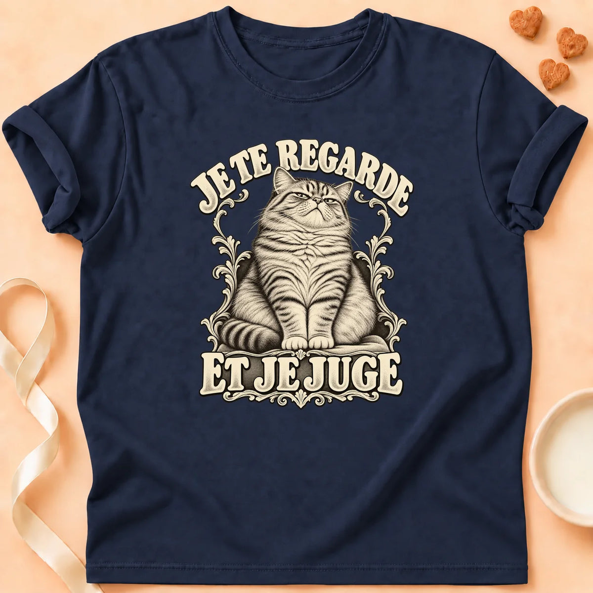 T-shirt chat Patoume – T-shirt Regarder et juger – Bleu marine