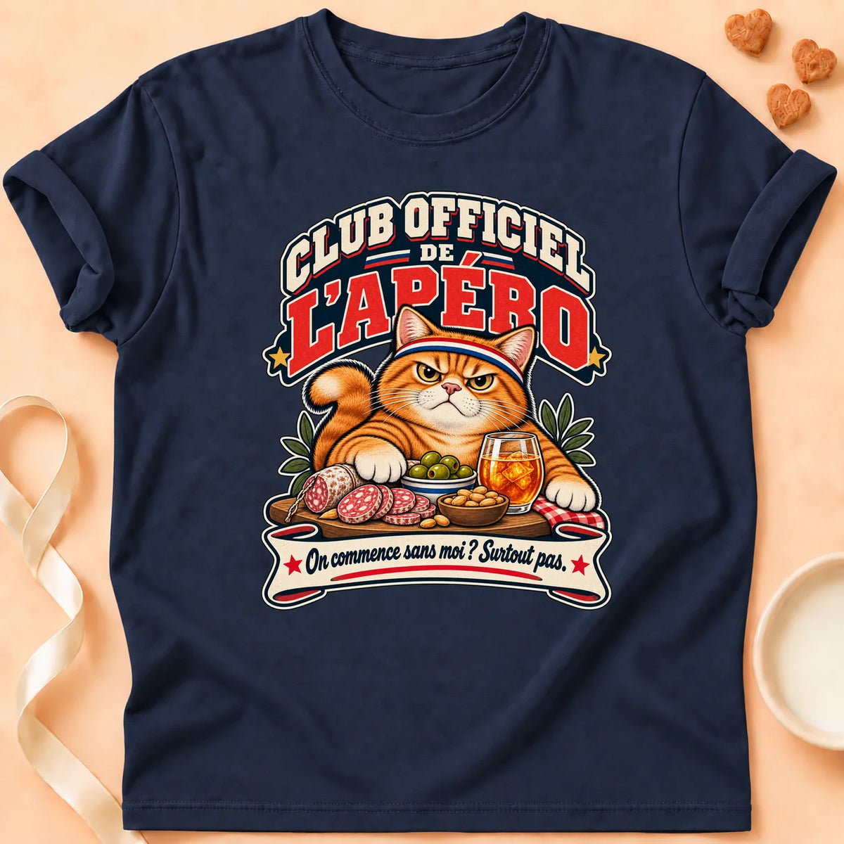 T-shirt chat Patoume – T-shirt Club officiel de l’apero – Bleu marine