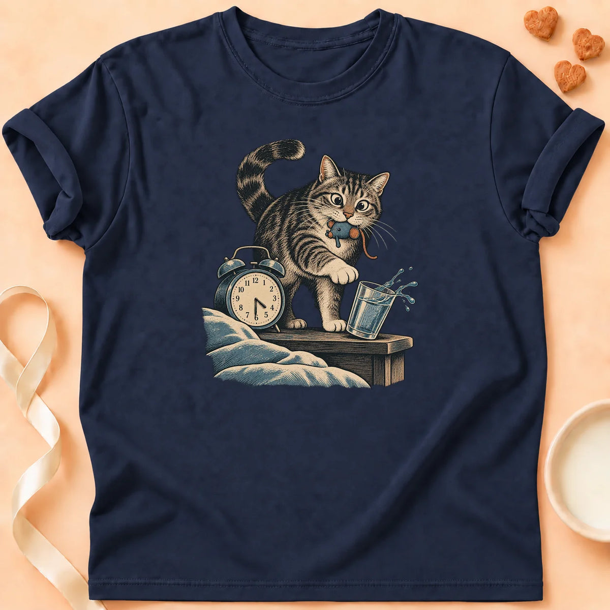T-shirt chat Patoume – T-shirt Service de réveil – Bleu marine
