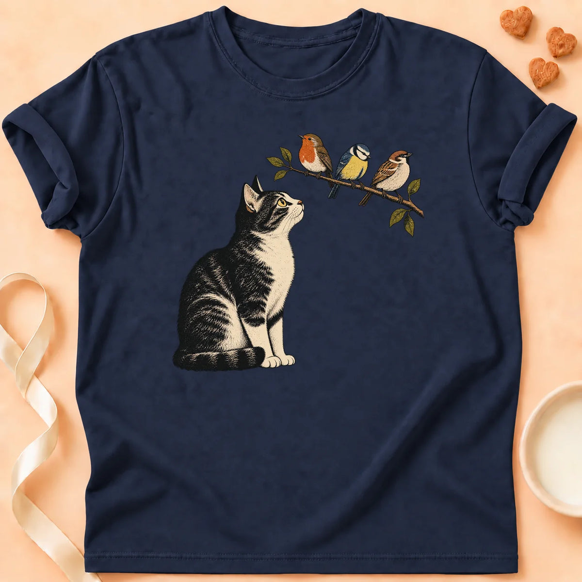 T-shirt chat Patoume – T-shirt Oiseaux – Bleu marine