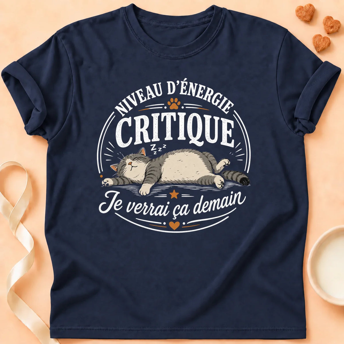 T-shirt chat Patoume – T-Shirt Flemme – Bleu marine