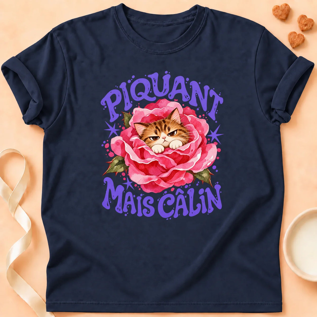T-shirt chat Patoume – T-shirt Piquant mais câlin – Bleu marine