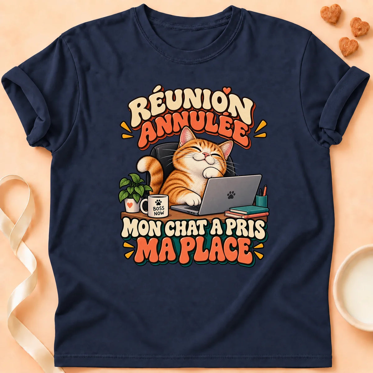 T-shirt chat Patoume – T-shirt Meeting Annulée – Bleu marine