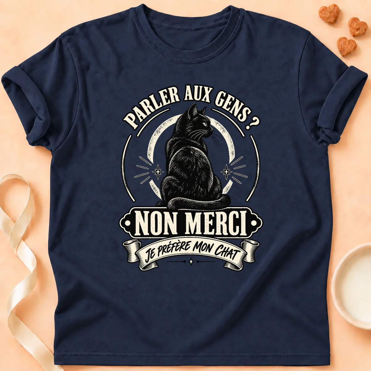 T-shirt chat Patoume – T-shirt Parler aux gens – Bleu marine