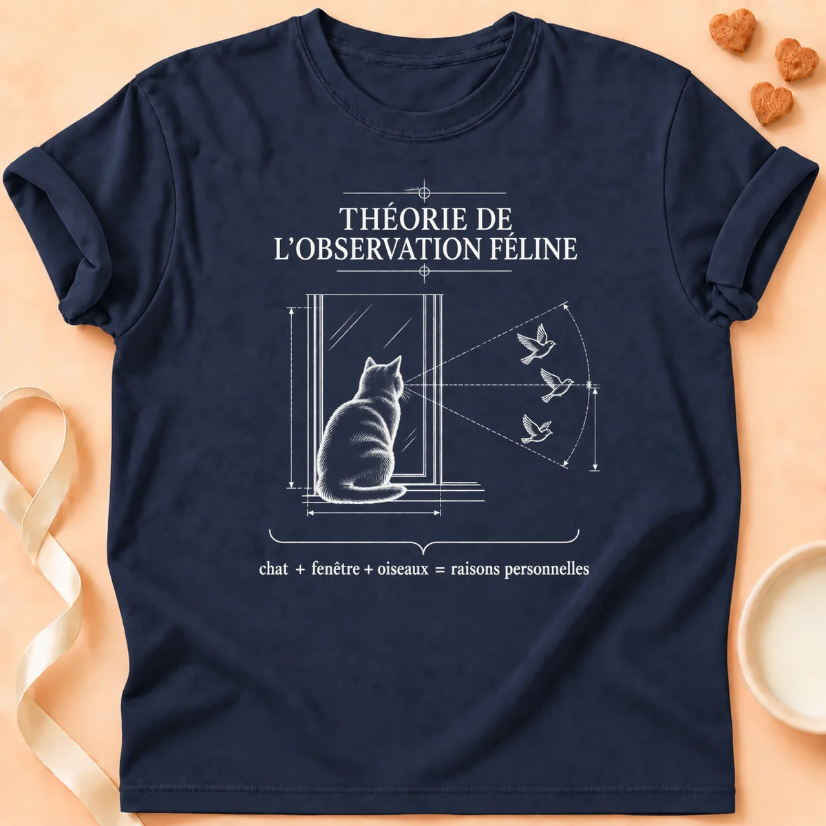 T-shirt chat Patoume – T-shirt Théorie de l’observation – Bleu marine
